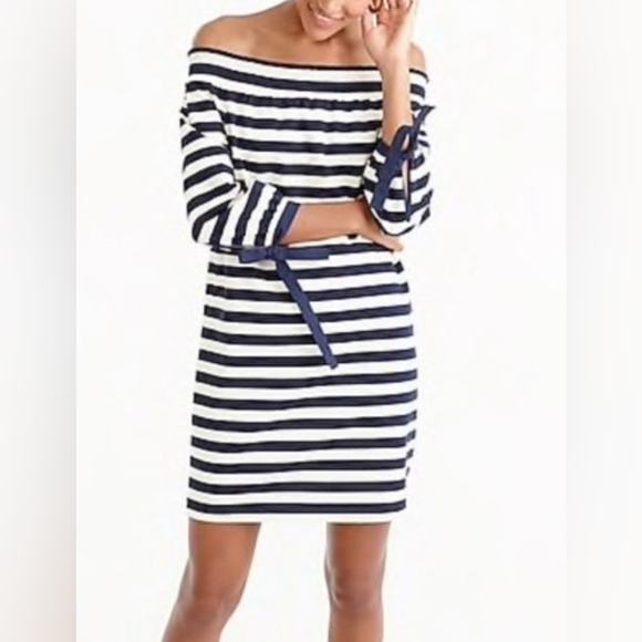 J. Crew Dresses & Skirts - J. CREW Off the Shoulder Striped Cotton Mini Dress Size L
